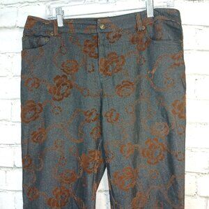 WOMENS ERIC JEANS DENIM FLORAL PRINT, STRAIGHT LEG, SIZE 10